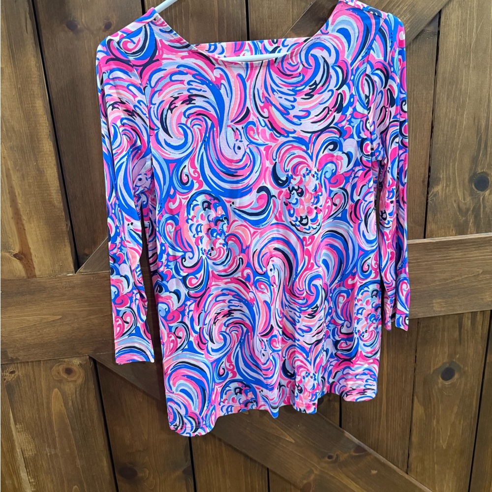 Lilly Pulitzer Pink and Blue Swirl Long Sleeve Top